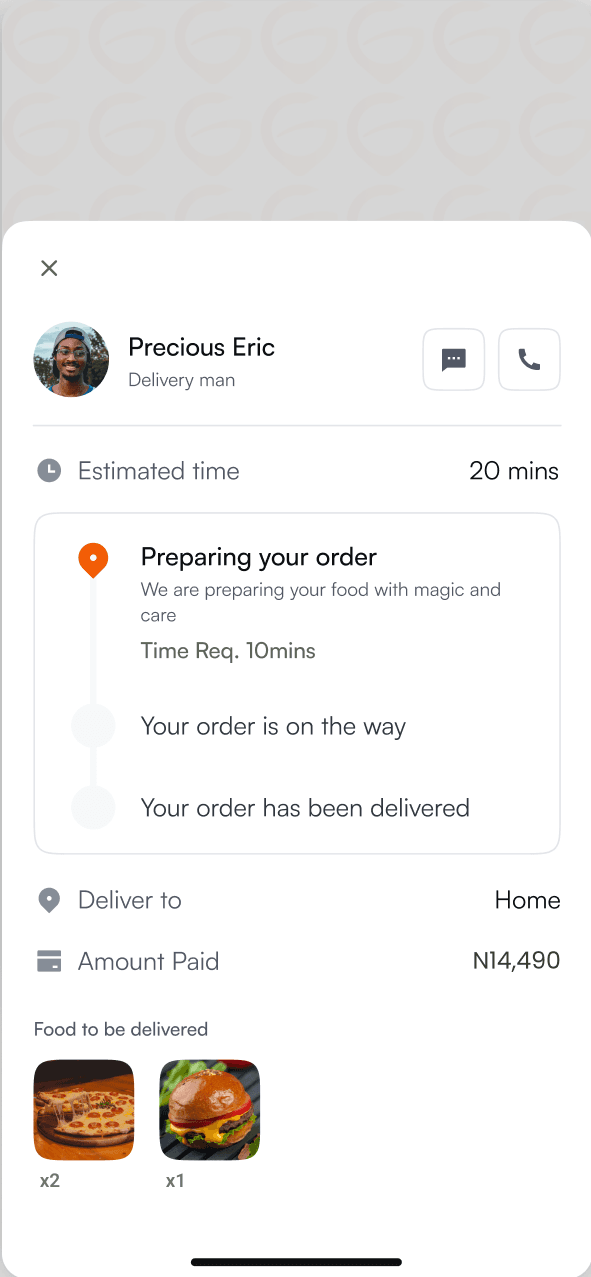 Tracking details: preparing, on the way, delivered, delivery address and amount paid