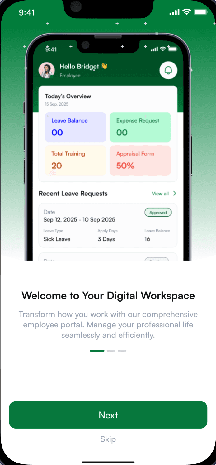 Onboarding step one: a preview of the employee home