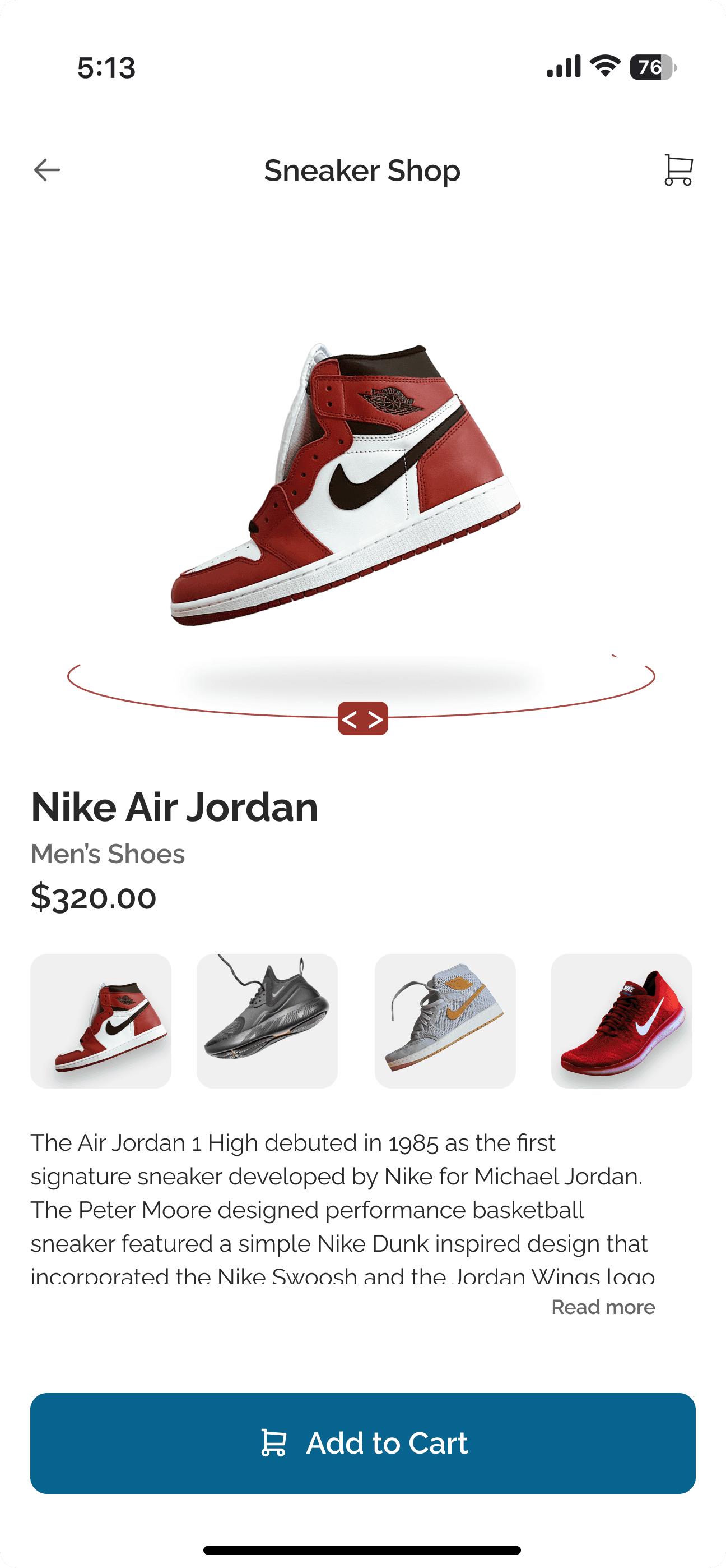 Product page for the Nike Air Jordan at $320